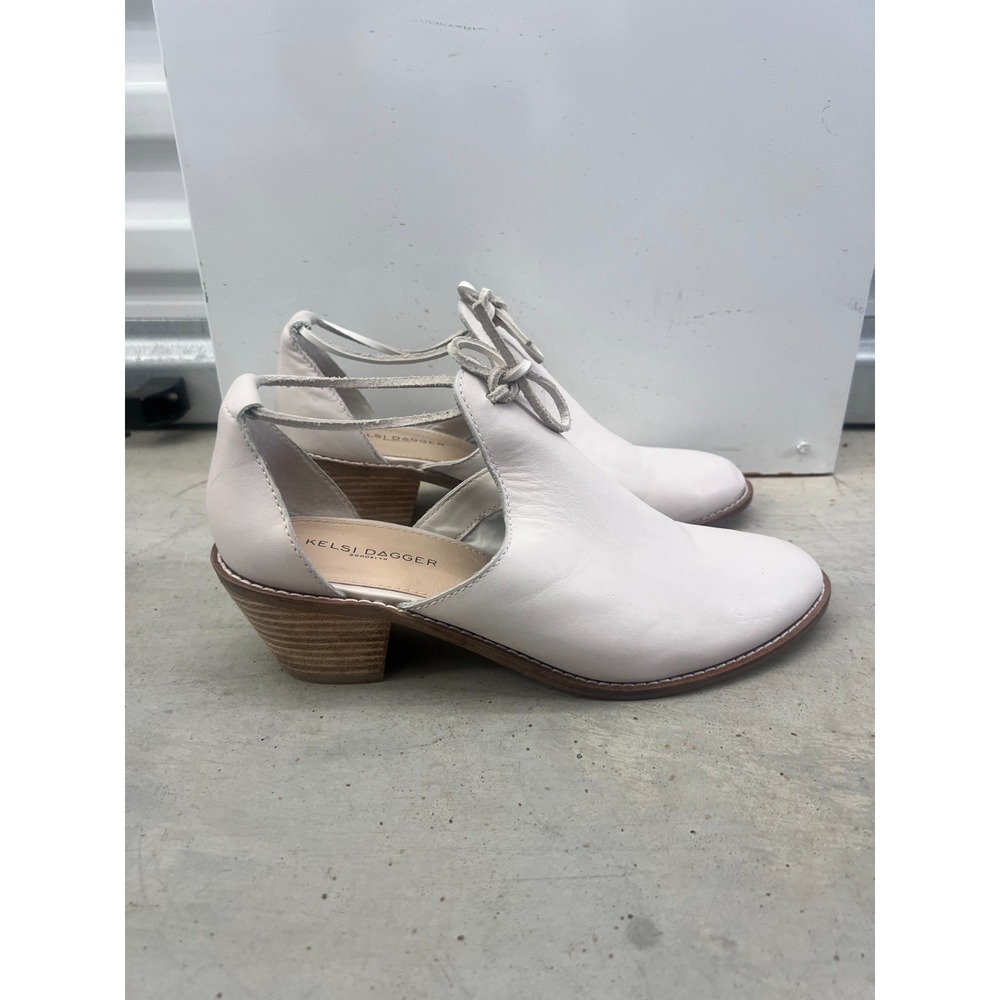 Kelsi Dagger Brooklyn Kalyn Boots Women 10 White Leather Block Heel Ankle Bootie